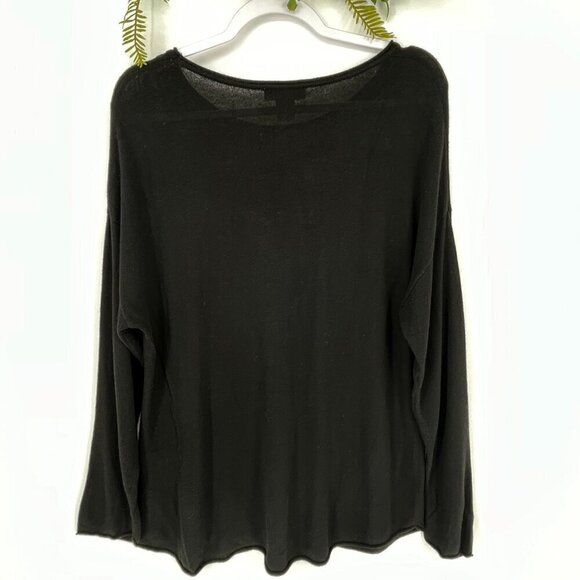 Rachel Zoe 1X XL Cashmere Blend LOVE Football Sweater Black Gray Fall Chic Cozy - Picture 4 of 5